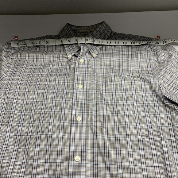 Eddie Bauer Long Sleeve Button Shirt Wrinkle Resistant Plaid Blue/Brown Medium - Picture 8 of 11